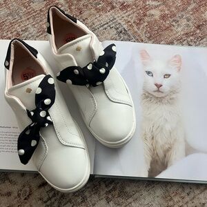 Kate Spade White and Black Polka Dot Bow Sneakers